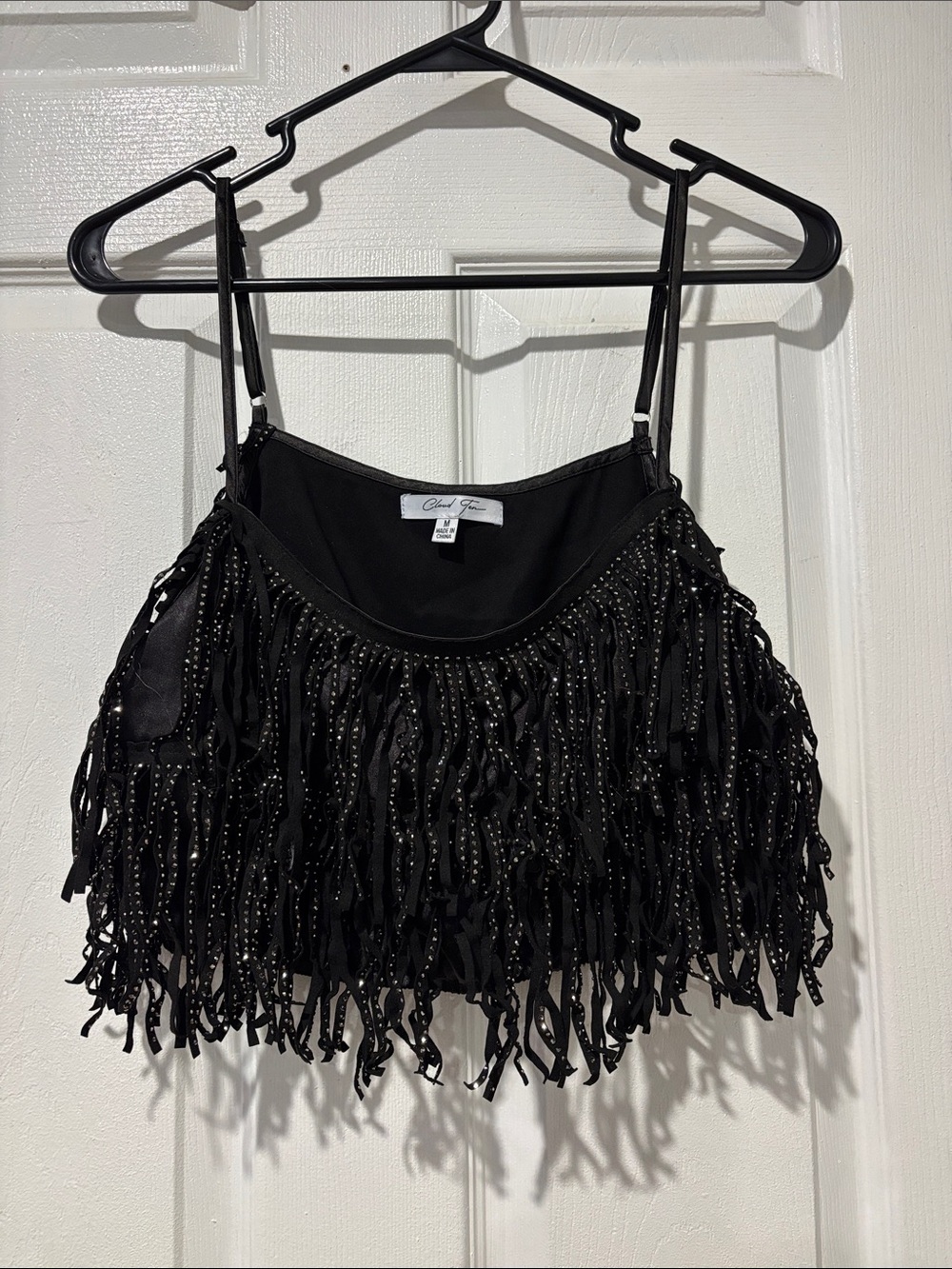 Fringed Sequin Nashville Black Crop Top